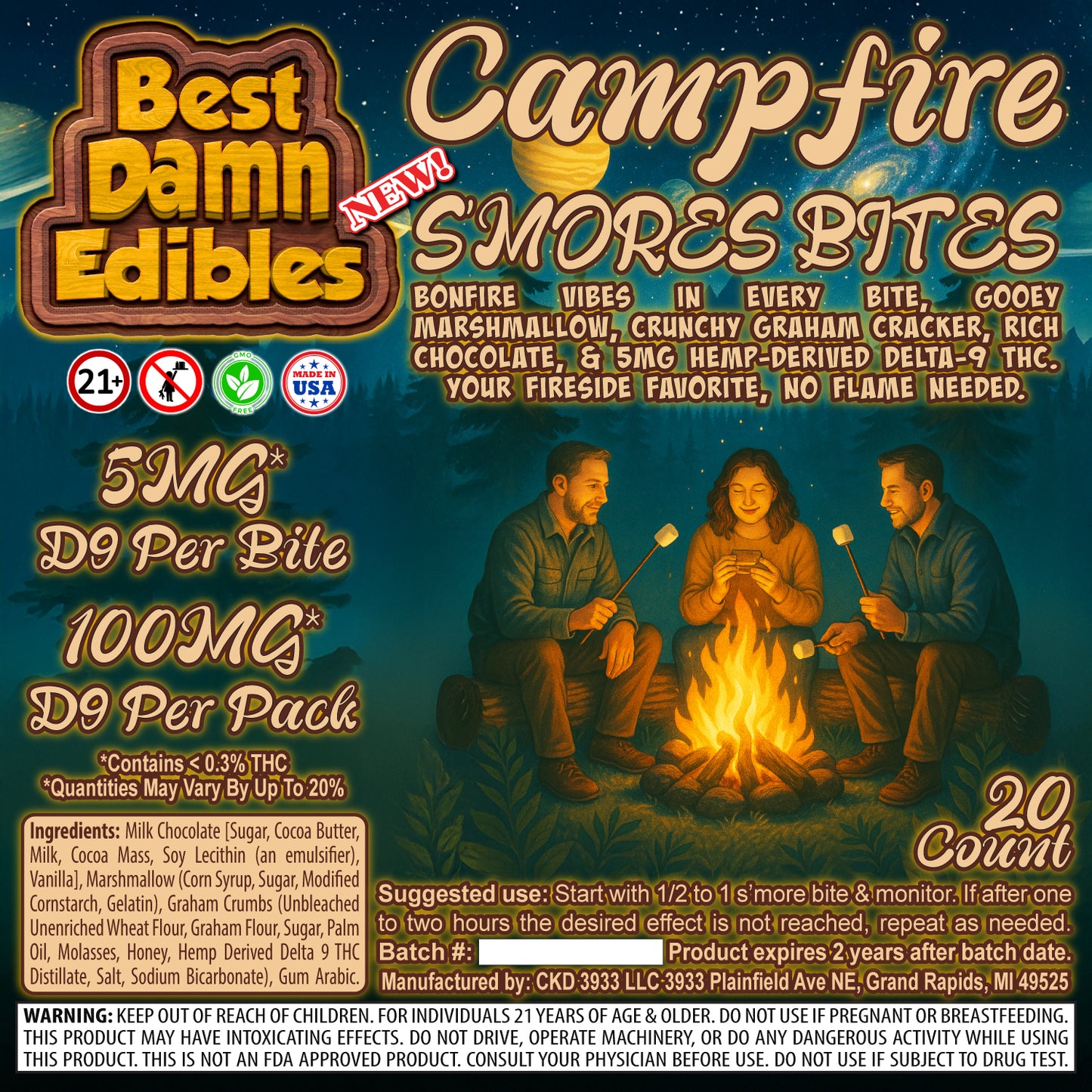 5mg Delta 9 THC S’mores Bites (Packaged) | MOQ
