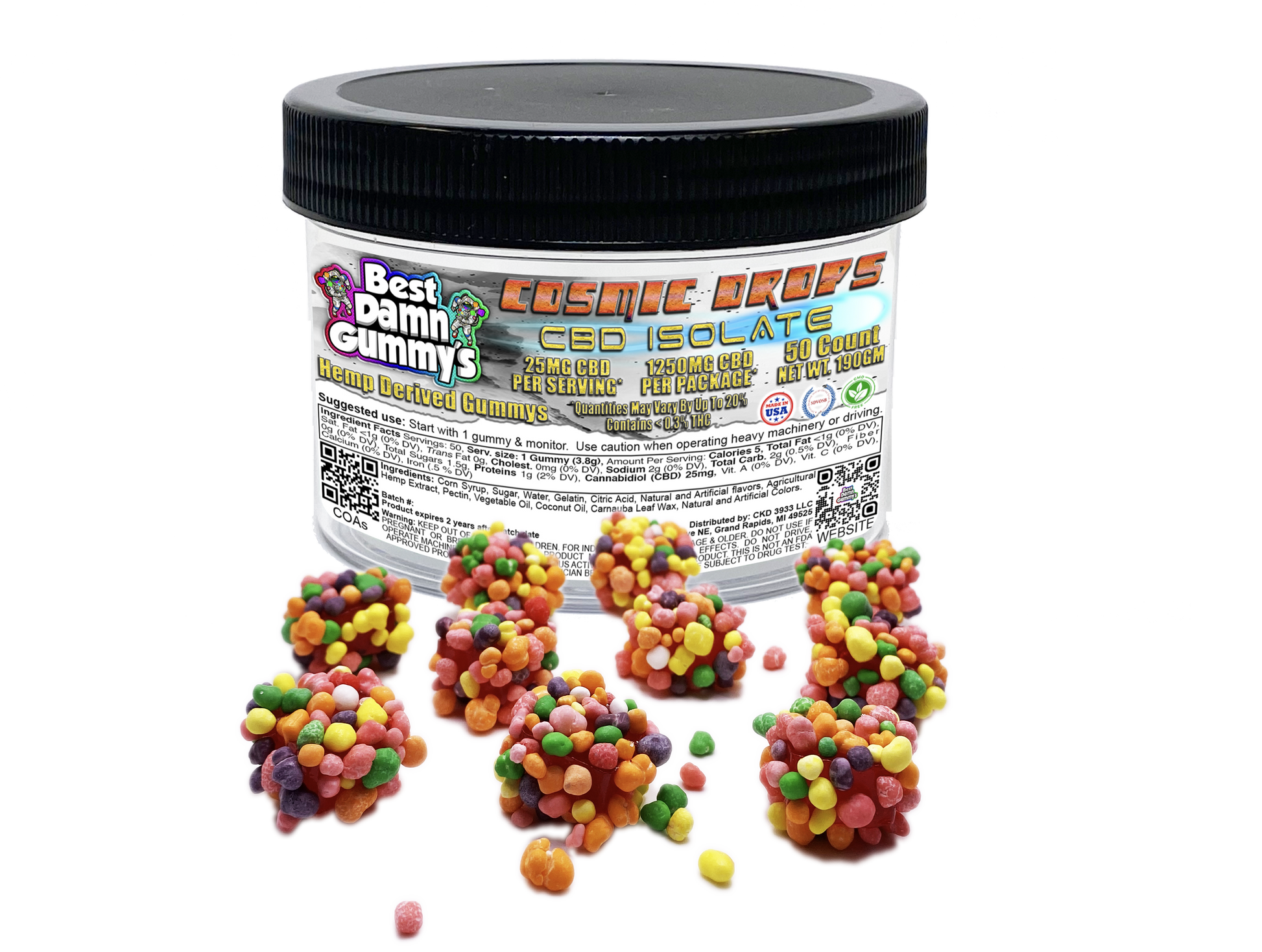 100% CBD Isolate Cosmic Drops (Packaged) - 25 Packages per order - Best Damn Gummy's - Wholesale