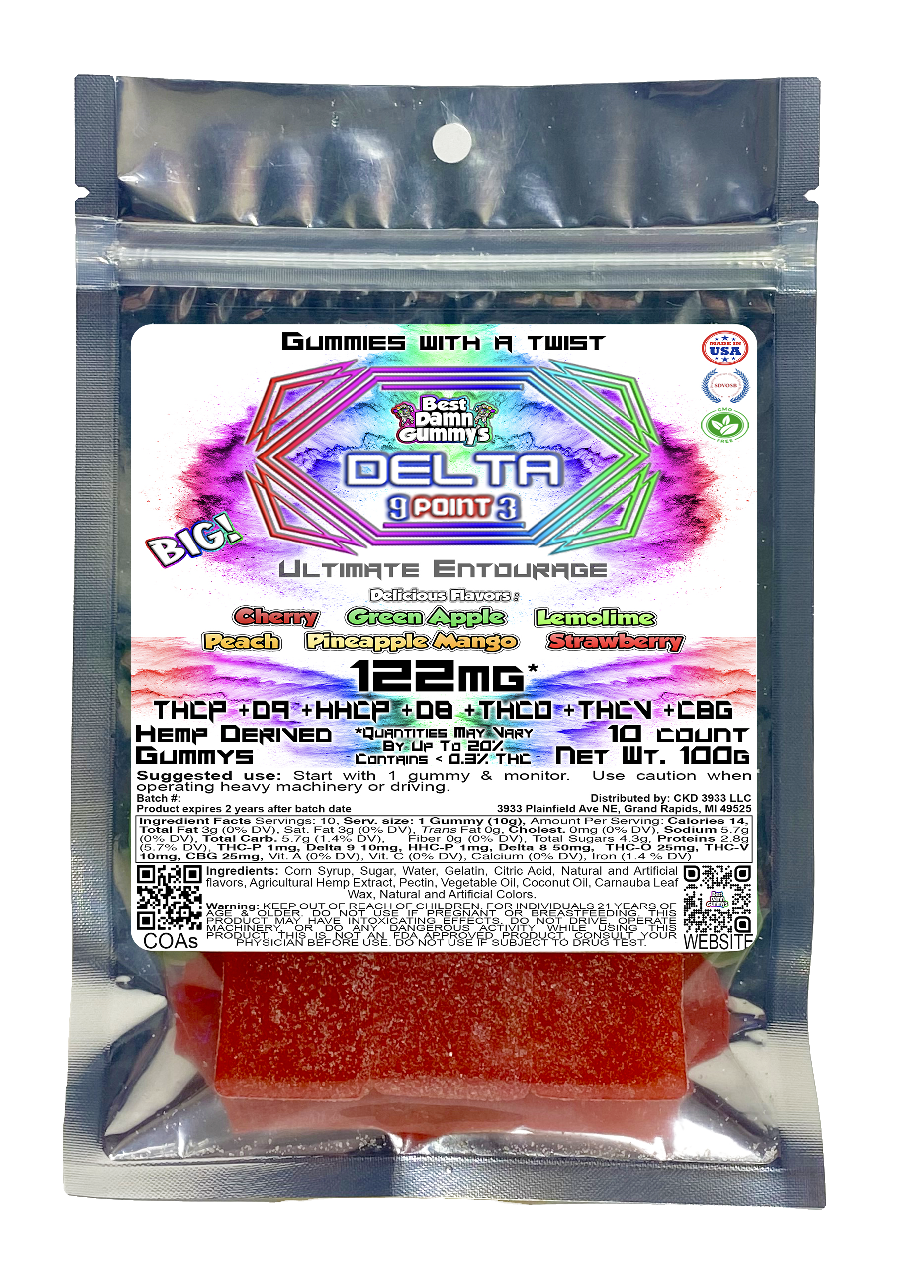 Ultimate Entourage Effect Gummy (Packaged) 25 Packages per order - Best Damn Gummy's - Wholesale