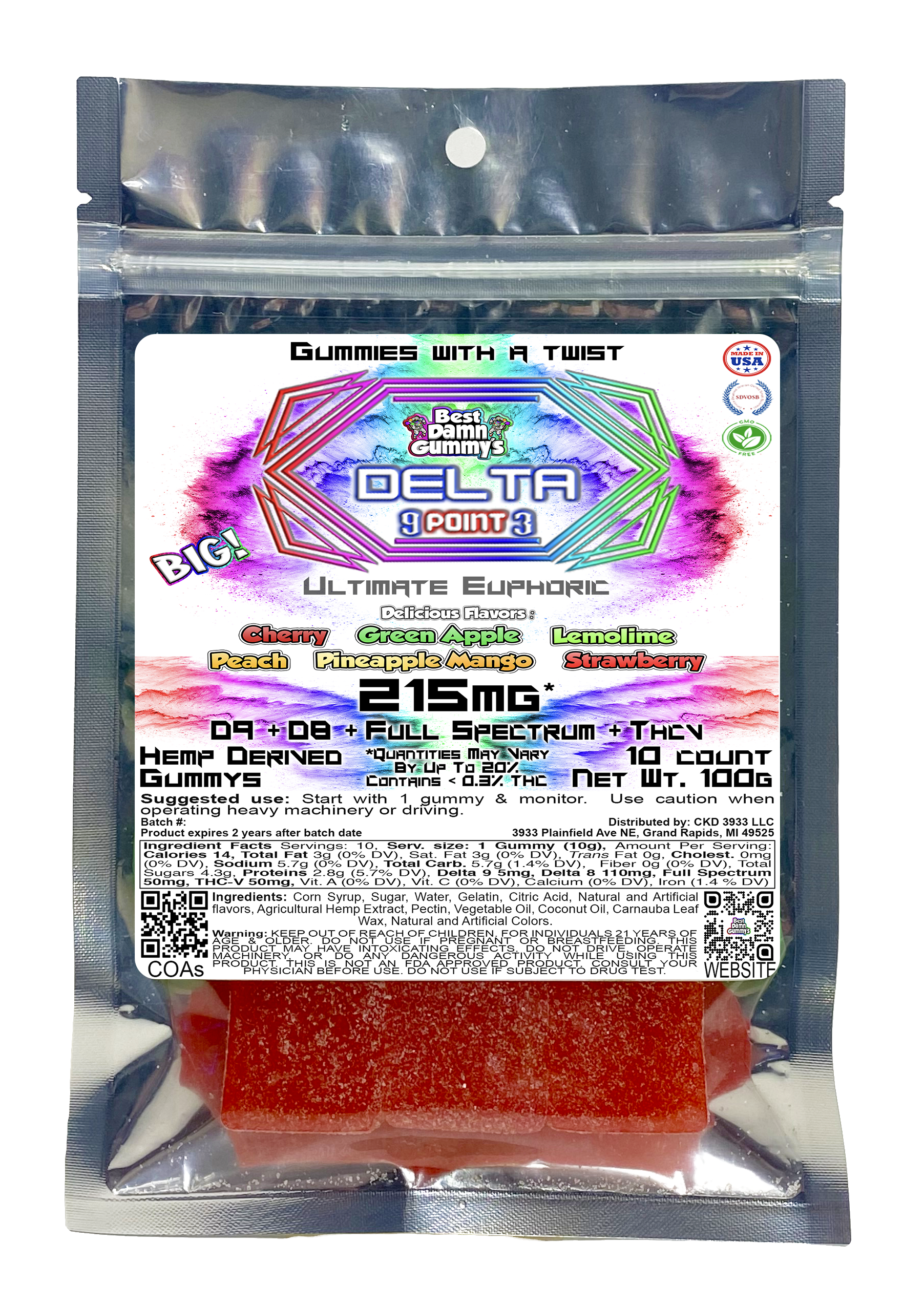 Ultimate Euphoric Effect Gummy (Packaged) 25 Packages per order - Best Damn Gummy's - Wholesale